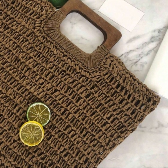 Boho straw large tote top handle summer bag - Picture 11 of 16